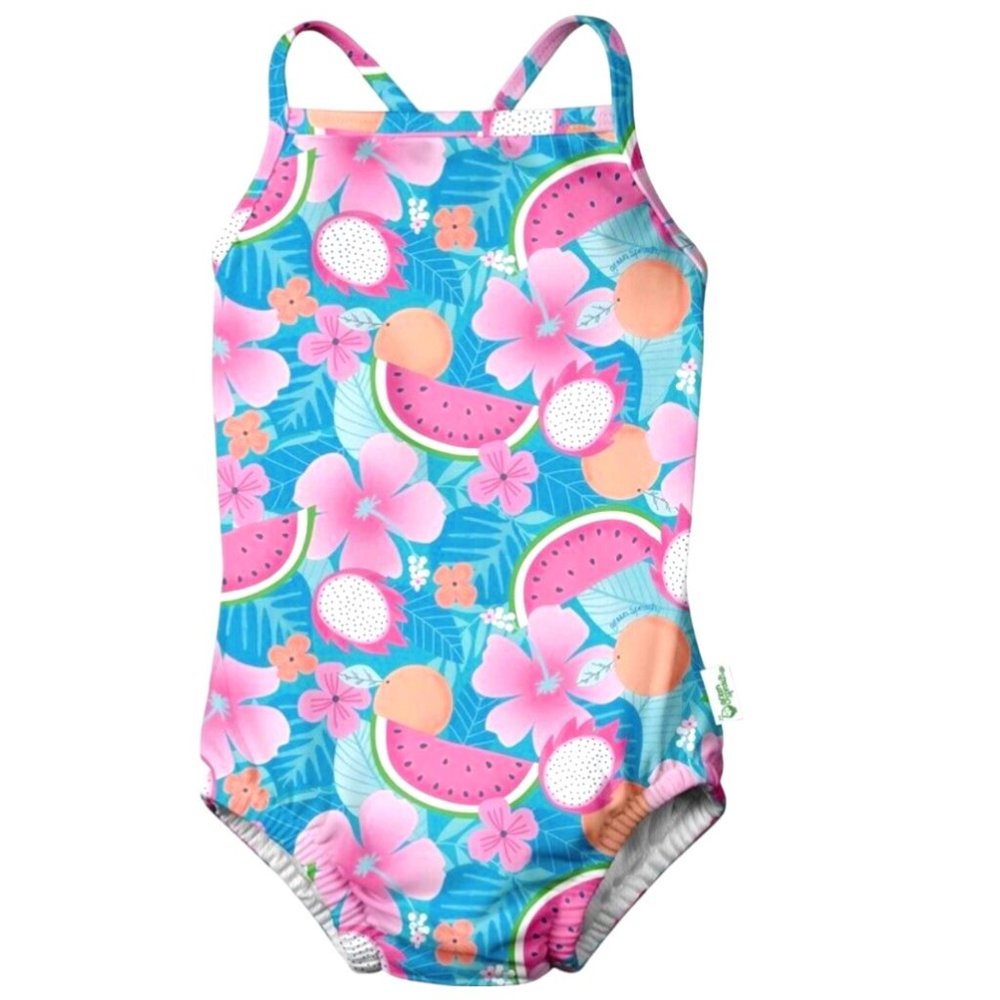 NWOT Girls Green Sprouts One-Piece swimsuit with Built-in Swim Diaper Size 6 mos